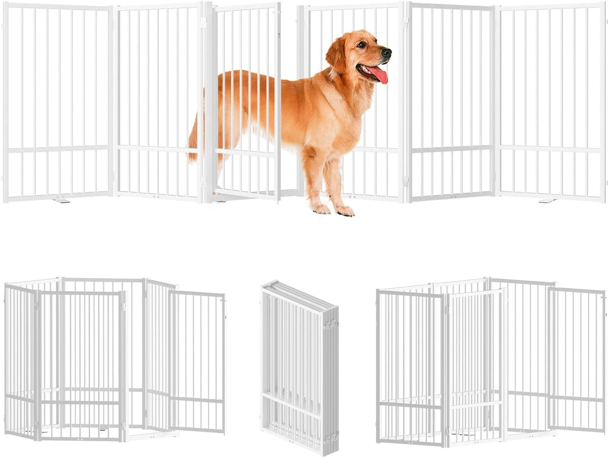 Full Metal Freestanding Dog Gate with Door, 36''Height Foldable Pet Dog Fence for Indoor & Outdoor