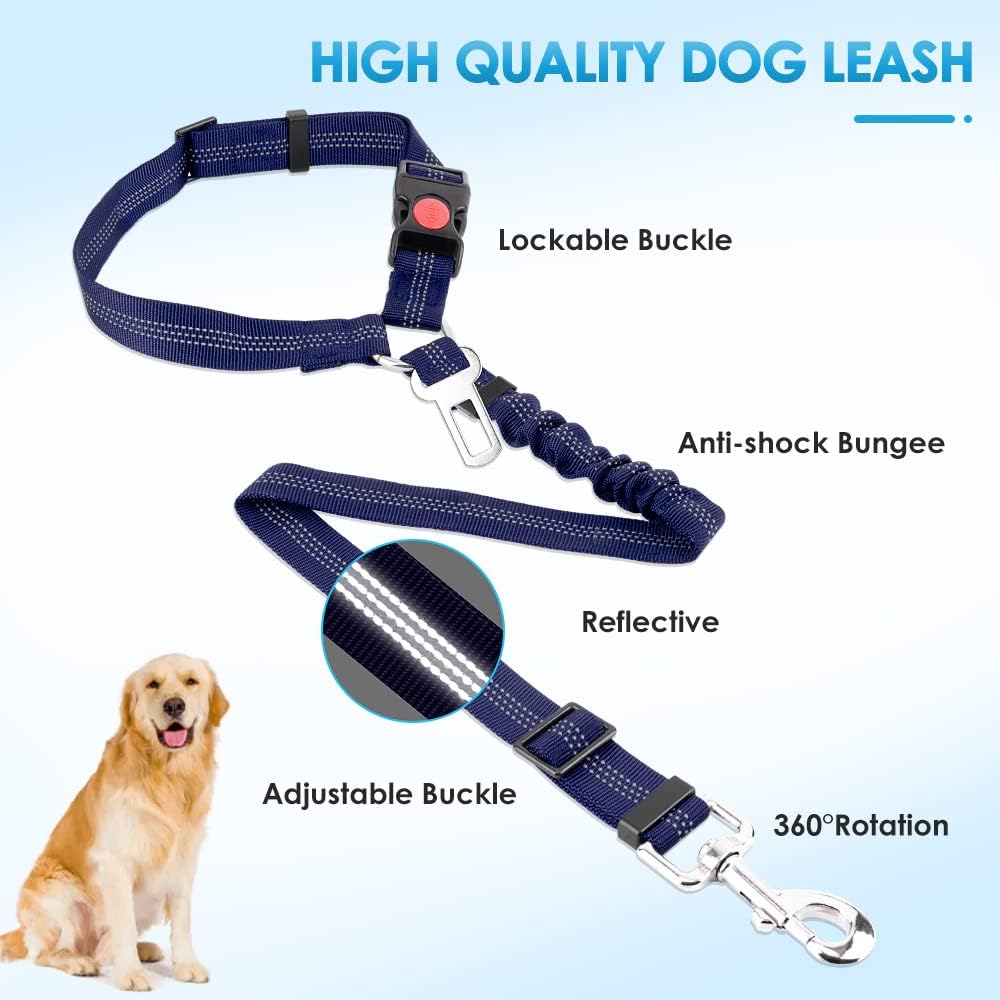 SlowTon Dog Seat Belt for Car, 2 Pack Dog Car Harness Seatbelt Adjustable with Elastic Bungee