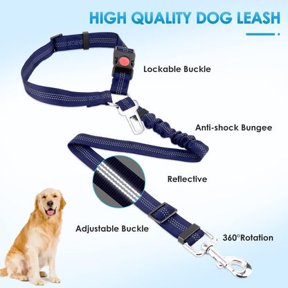 SlowTon Dog Seat Belt for Car, 2 Pack Dog Car Harness Seatbelt Adjustable with Elastic Bungee