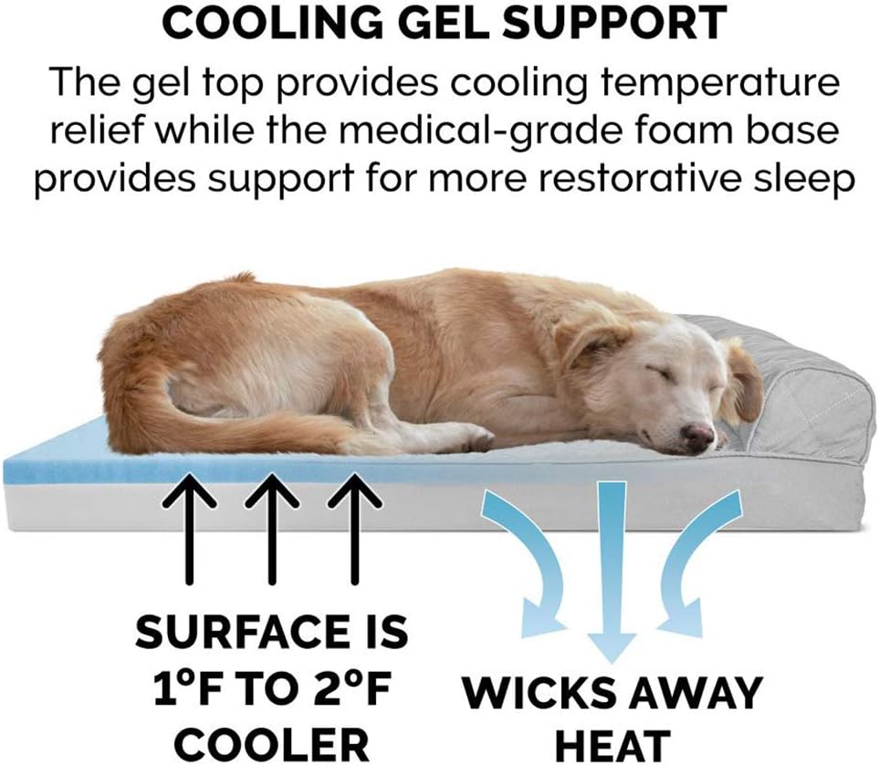 Furhaven Cooling Gel Dog Bed for Large Dogs w/ Removable Bolsters & Washable Cover, For Dogs Up to