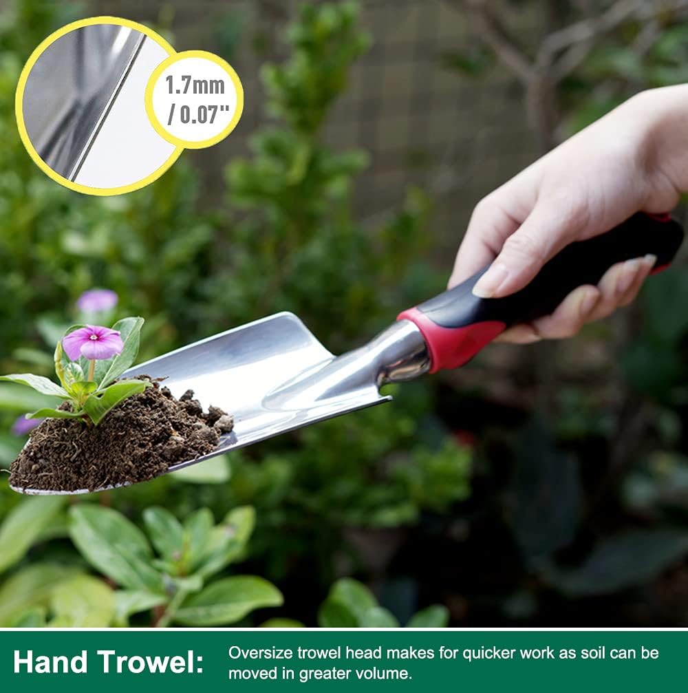 ESOW Garden Tool Set with Non-Slip Rubber Handle, 3 Piece Cast-Aluminum Heavy Duty Gardening Kit
