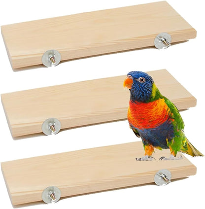 3 Pack Bird Perch Stand 12.4×5.3 Inch- Rectangular Wood Platform Wood Perch Stand Board Shelf for