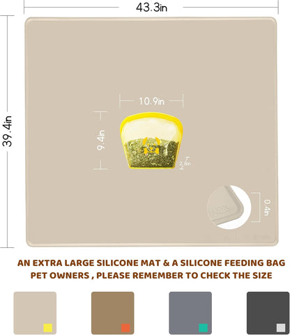 KVK Extra Extra Large Silicone Dog Food Mat 39.4×43.3in and 128oz Silicone Bag Set, Super Size