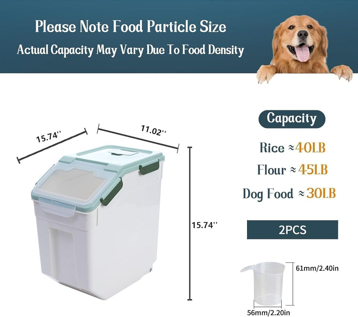 AnRui Rice Storage Container 50LB, Airtight Flour Storage Containers, Plastic Cereal Grain