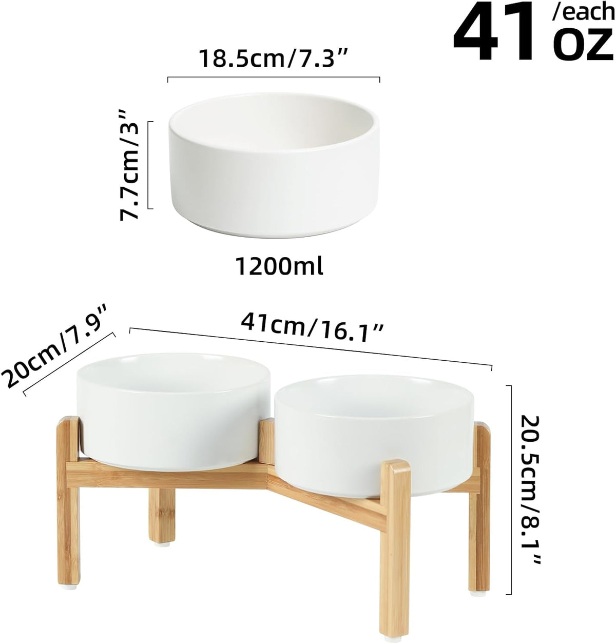 Ceramic Raised Double Bowls Set with Stand, Food & Water Bowls for Medium Breed Dogs, Weighted Dog