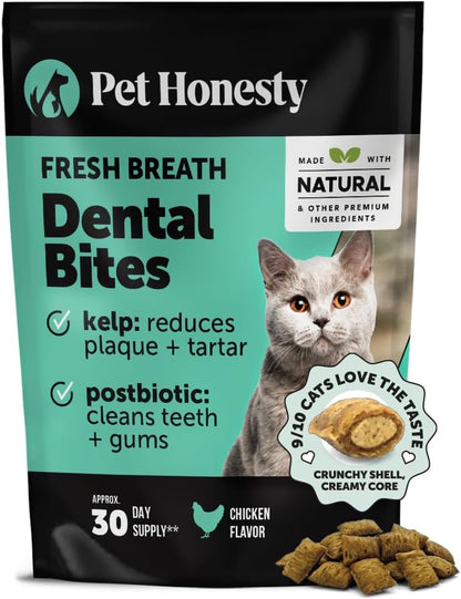 Fresh Dental Bites for Cats - Crunchy & Creamy Cat Dental Treats for Fresh Breath, Plaque + Tartar