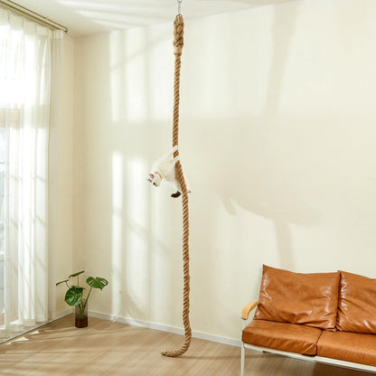 SHENGOCASE 1.9" x 8.9Ft Cat Climbing Jute Rope for Ceiling with Hook, Wall Mounted Furniture for