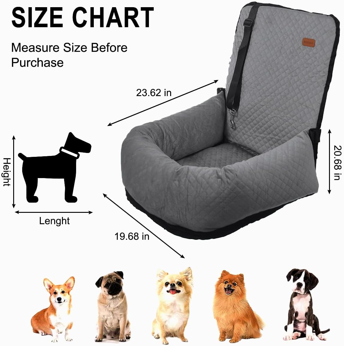 Dog Car Seat for Small Medium Dogs Up to 40lbs, Detachable Washable Soft Pet Booster Travel Bed for