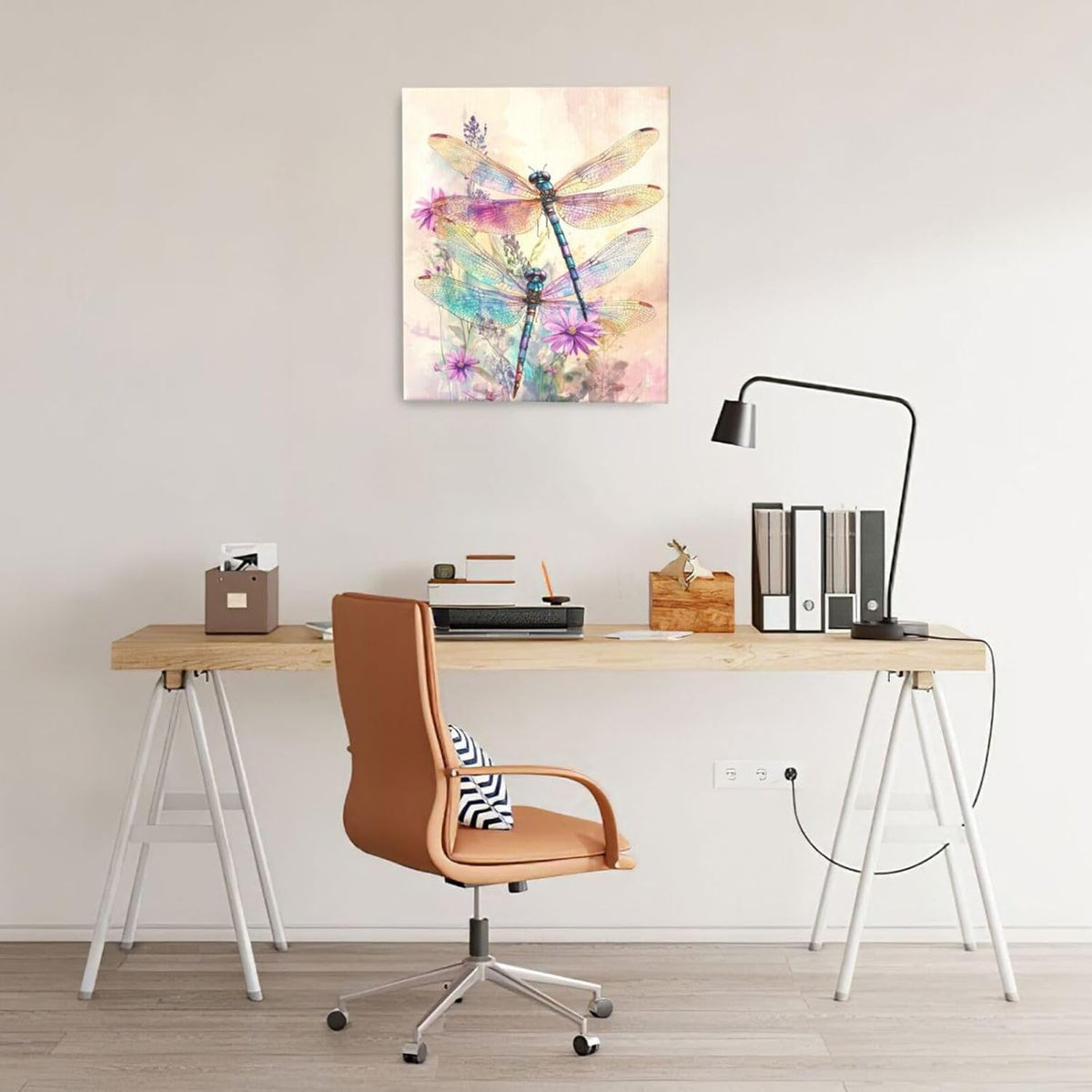 Dragonfly Bathroom Pictures Wall Art, Floral Bathroom Wall Decor, Framed Painting Canvas Artwork