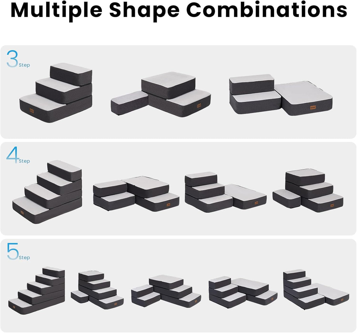 3-Step Adjustable Dog Stairs for Sofa and Couch, Dog Steps for Small Dogs and Cats, Foldable Pet