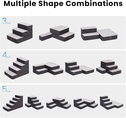 4-Step Adjustable Dog Stairs for Beds, Dog Steps for Small Dogs and Cats, Foldable Pet Stairs for