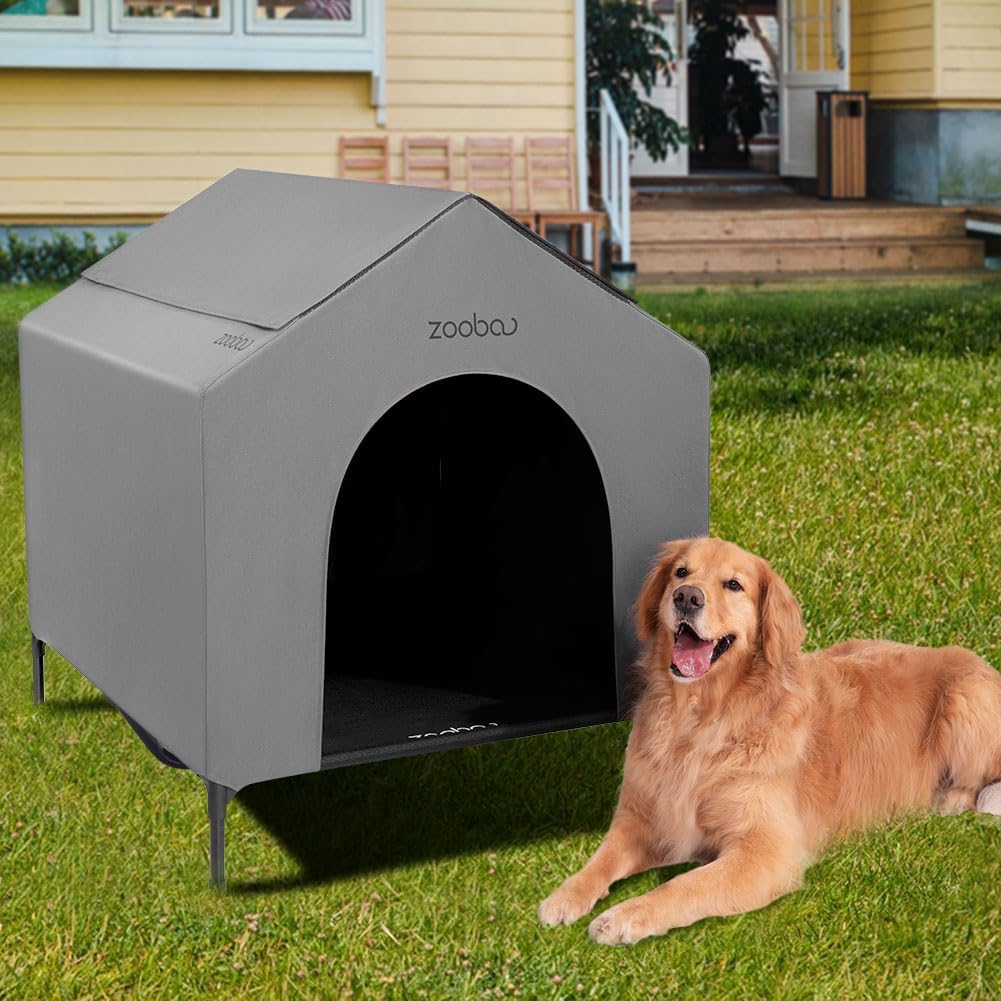 42” Outdoor Dog House for Large Breeds, Durable Large Dog Shelter with Weatherproof 600D PVC