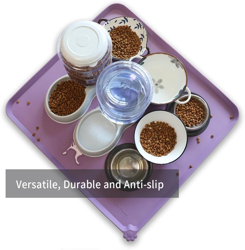 Hoki Found XX-Large Silicone Pet Food Mats - Non Slip Dog Cat Bowl Placemats - Waterproof Dog Cat