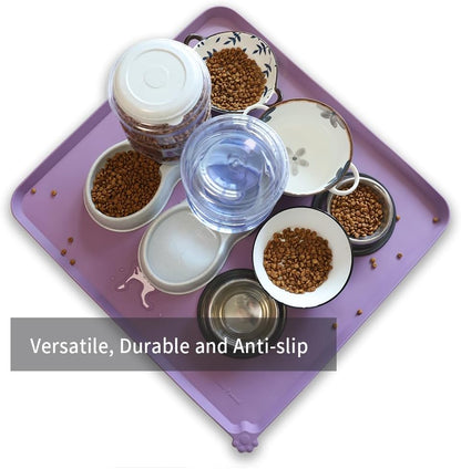 Hoki Found XX-Large Silicone Pet Food Mats - Non Slip Dog Cat Bowl Placemats - Waterproof Dog Cat