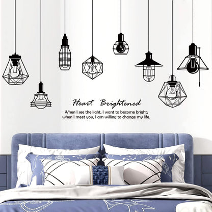 Removable 8pcs Hanging Black Vinyl Chandeliers Wall Sticker Quotes Heart Brightened Wall Decal DIY
