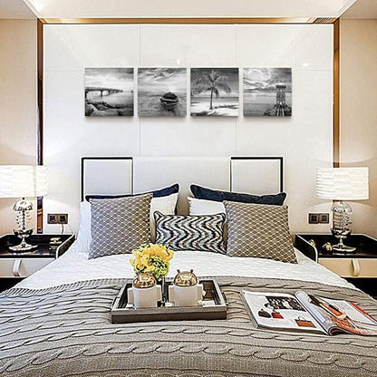 Yxbhhym- Black and White Beach Wall Art Seascape Scenery Canvas Wall Picture Print Sea Palm Poster
