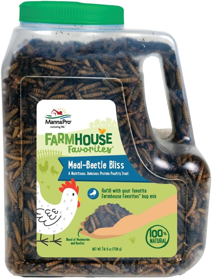 Manna Pro Farmhouse Favorites Beetle Bliss Poultry Treat – Blend of Mealworms and Beetles – All