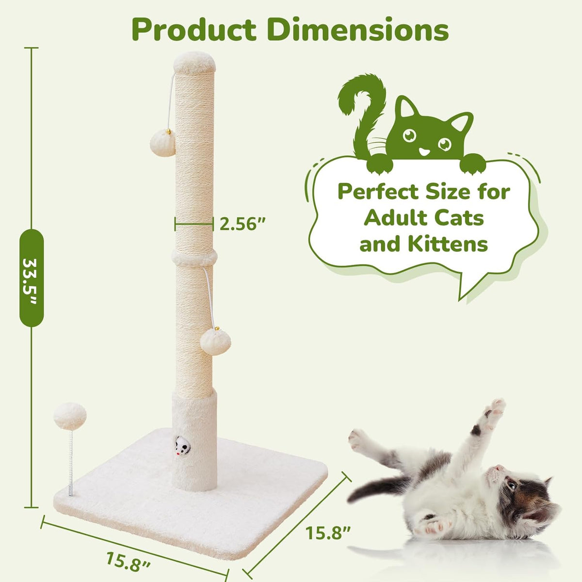 Cat Scratching Posts 33" for Adults Cats, Cat Scratcher with Soft Fabric Covering Base and Durable