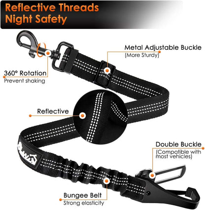 SlowTon Dog Seat Belt, Adjustable Dog Safety Belt Leash, 2 in 1 Latch Bar Attachment Dog Car