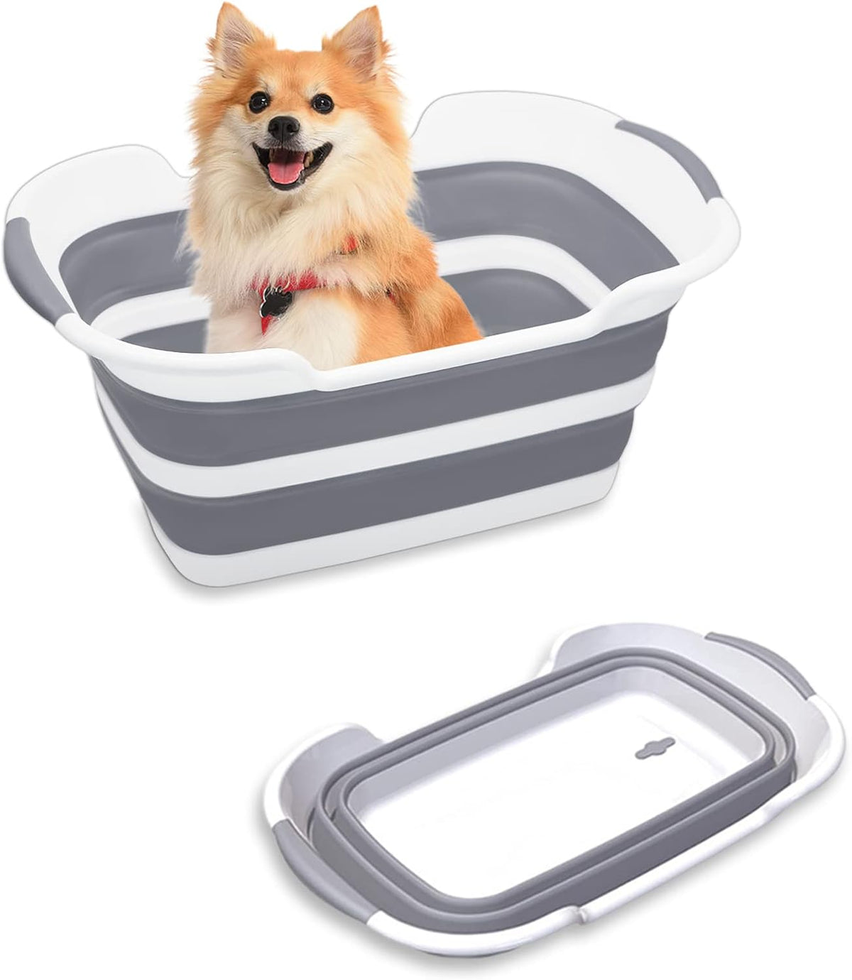 Collapsible Pet Bathtub, 7.1 Gal (27L) - Foldable Bathing Tub with Drain Plug for Dogs & Cats Under