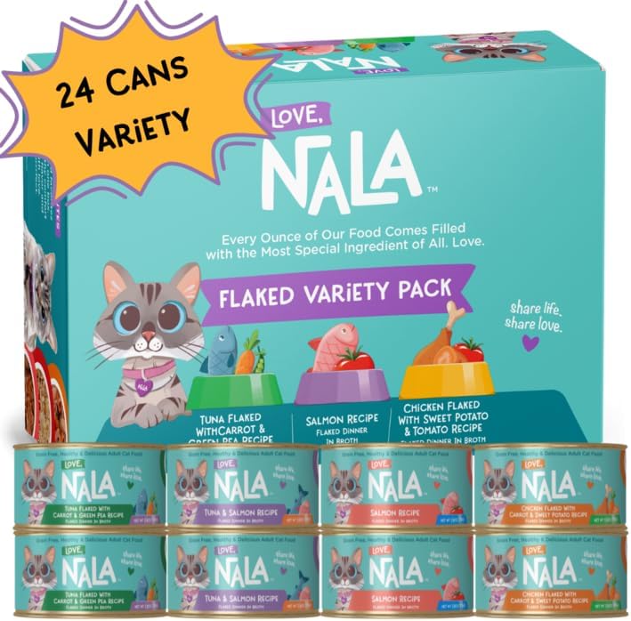LOVE, NALA - FLAKED Fish & Chicken Variety Pack - 24 Pack- Natural Adult Cat Wet Food - Grain Free