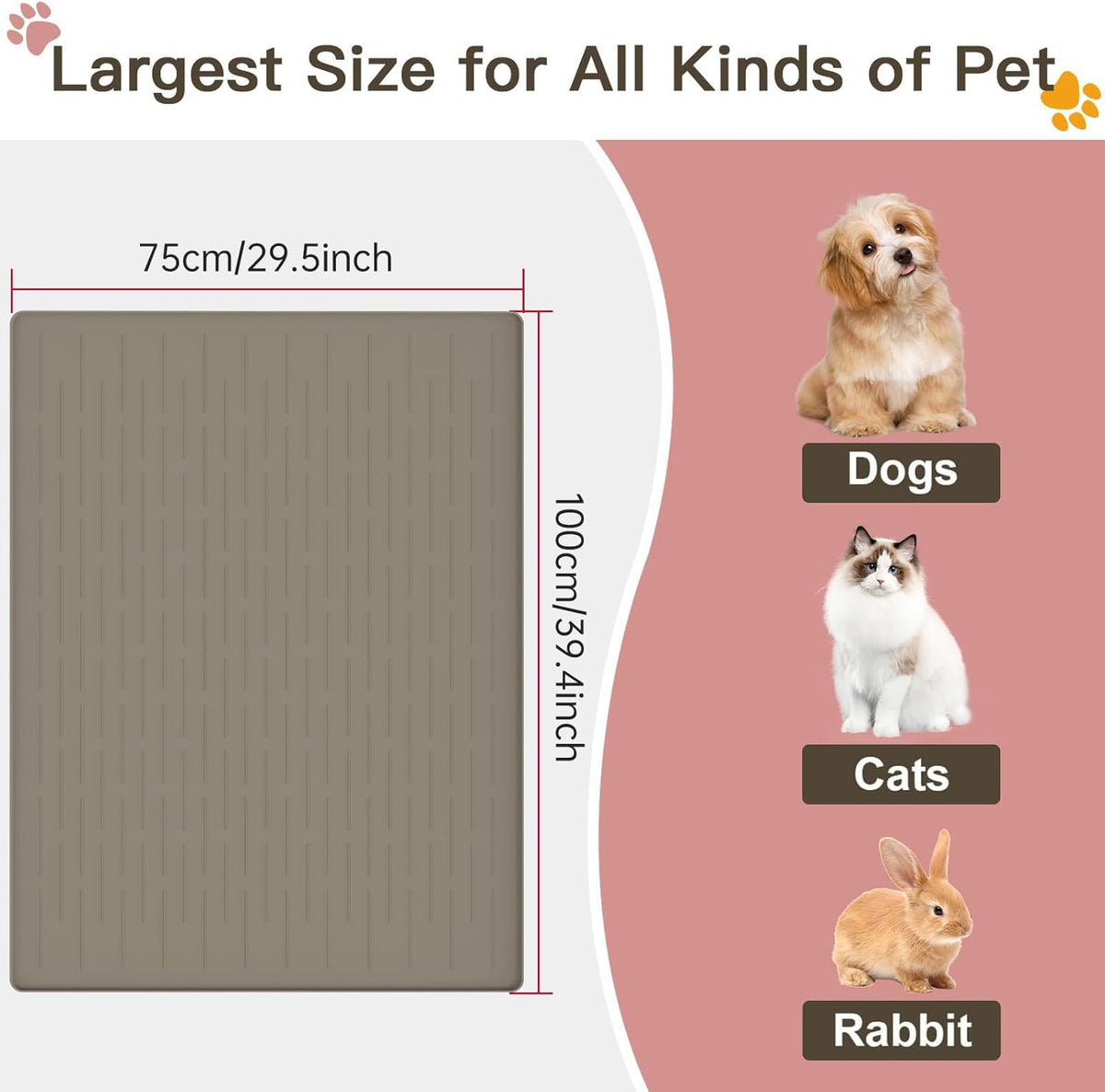 Large Dog Mats for Food and Water, 40"x30" Waterproof Pet Food Mats for Floor Nonslip Silicone Bowl
