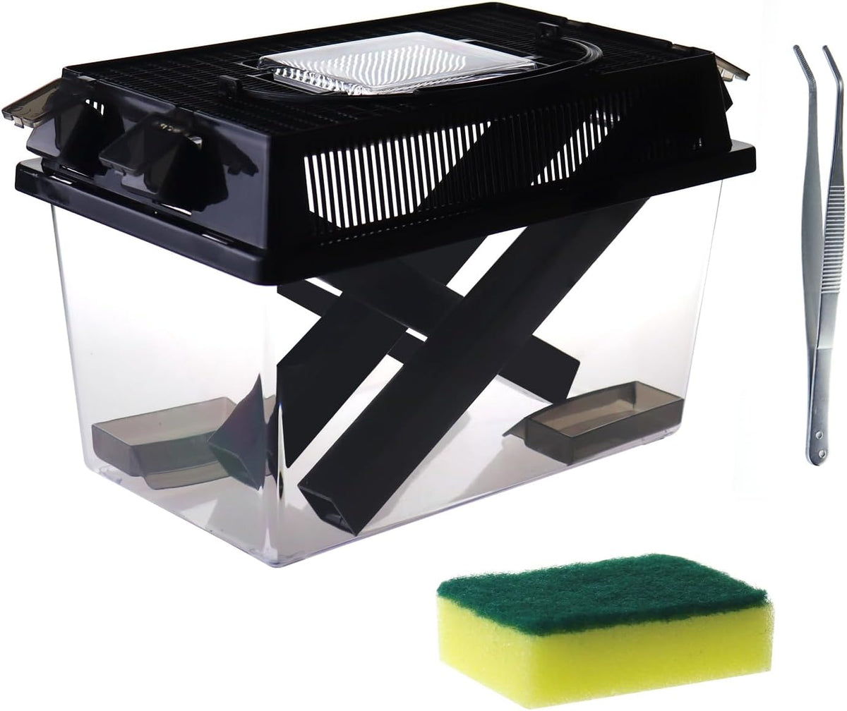 Reptile Cricket Keeper, Transparency Cricket Pen with Tubes, Insect Keeper with Water & Food Bowls