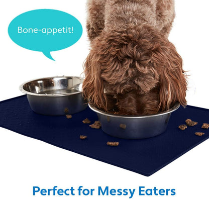 MIGHTY MONKEY 100% Waterproof Dog Food Mat, Raised Edges Silicone Pet Feeding Placemat for Cat