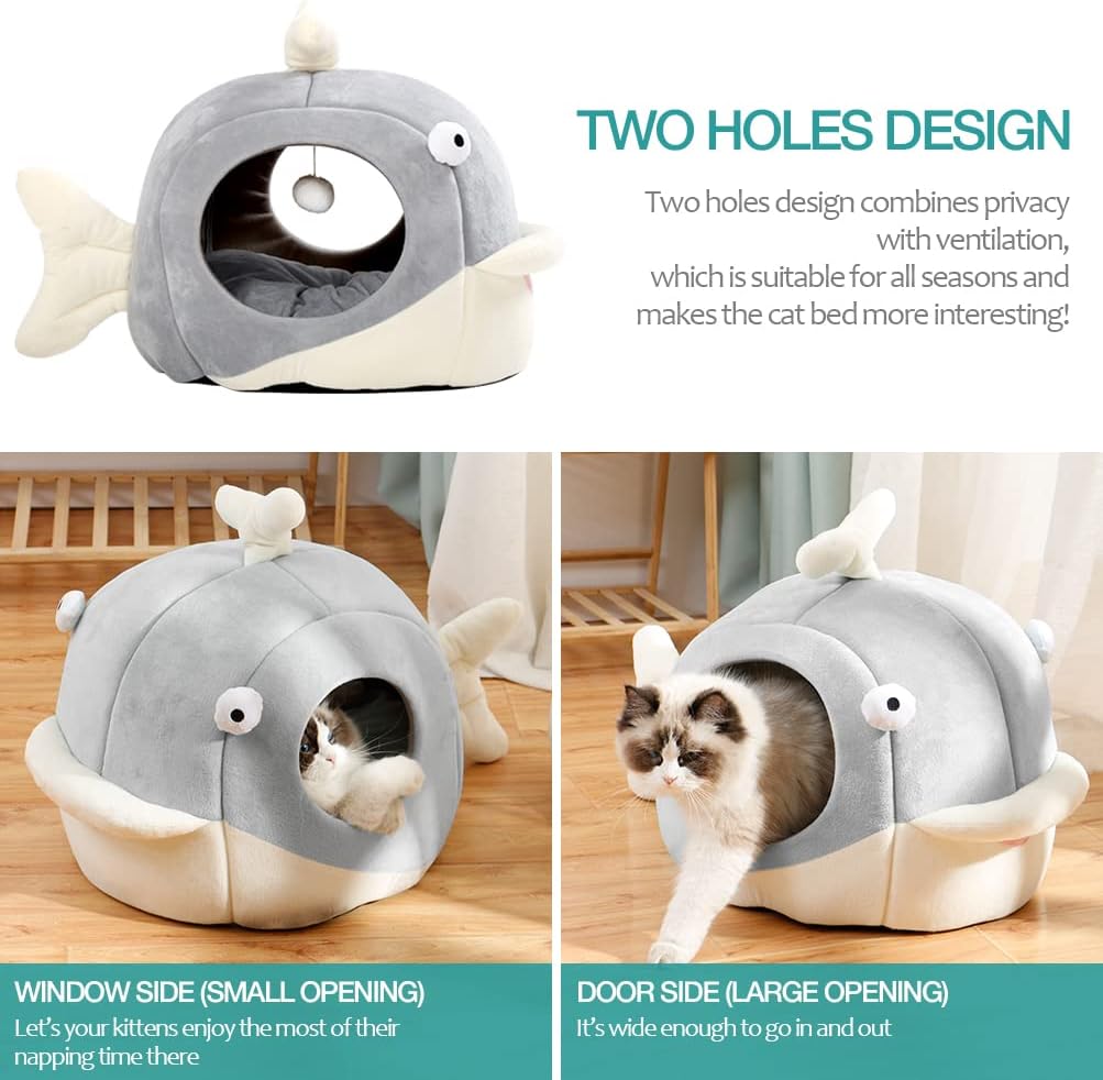Lcybem Cat Beds for Indoor Cats - Cat Bed Cave with Removable Washable Cushioned Pillow, Calming