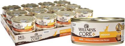 Wellness CORE+ Indoor Pate Adult Wet Cat Food, Natural, Protein-Rich, Grain Free, 5.5 Ounce, 24