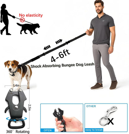 4-6FT Heavy Duty Dog Leashes for Large Dogs, Shock Absorbing Bungee Tactical Leash with 2 Padded