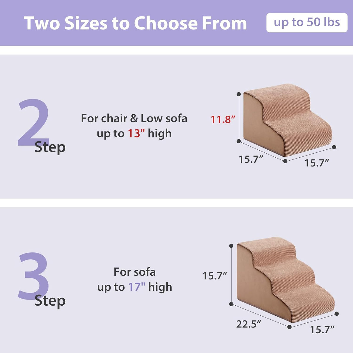 Dog Stairs for Small Dogs, 2-Steps Dog Ramp for Couch, Pet Stairs with Highly Supportive Foam and