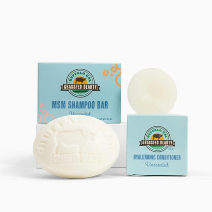 Grassfed Beauty - MSM Shampoo Bar + Hyaluronic Hair Conditioner Bar, Solid Bar Shampoo and