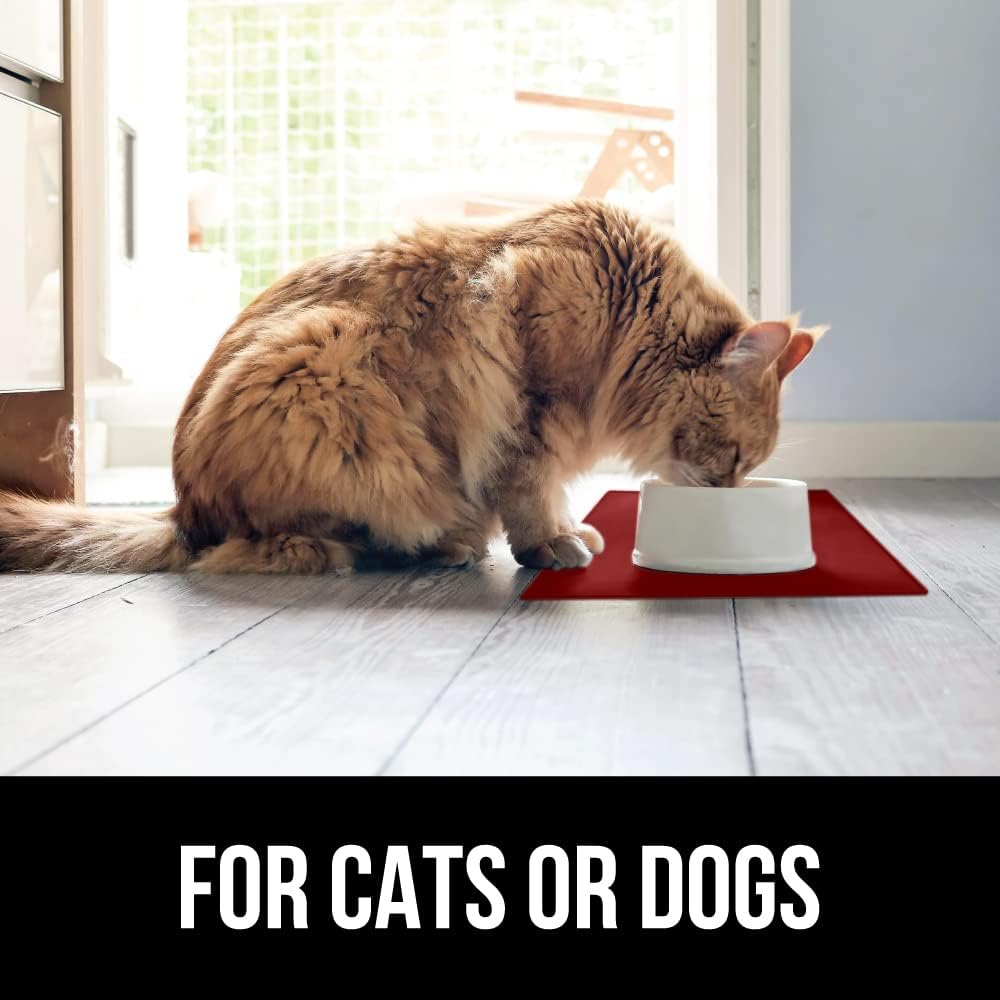 GORILLA GRIP 100% Waterproof Raised Edge BPA Free Silicone Pet Feeding Mat, Dog Cat Food Mats