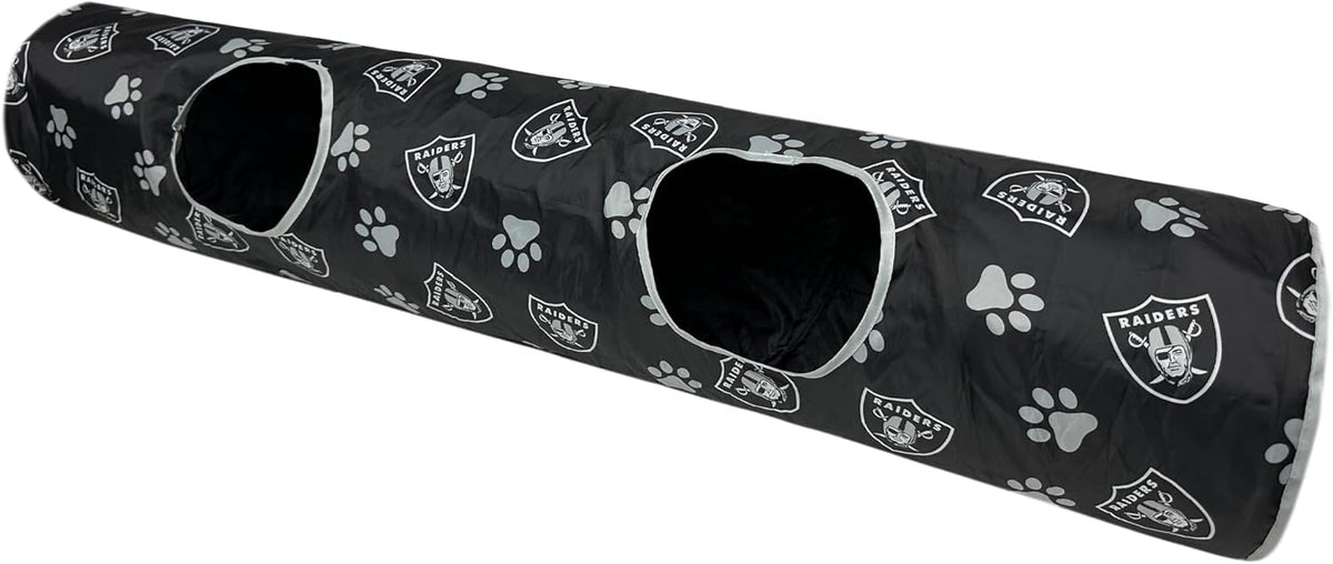 NFL Las Vegas Raiders Cat Tunnel Tube Toy with Plush Football Catnip and Feathers Collapsible