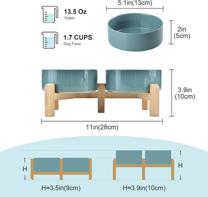 SPUNKYJUNKY Elevated Dog Bowls Ceramic, 5.1'' Dogs and Cat Food Water Bowls Raised with Non-Slip