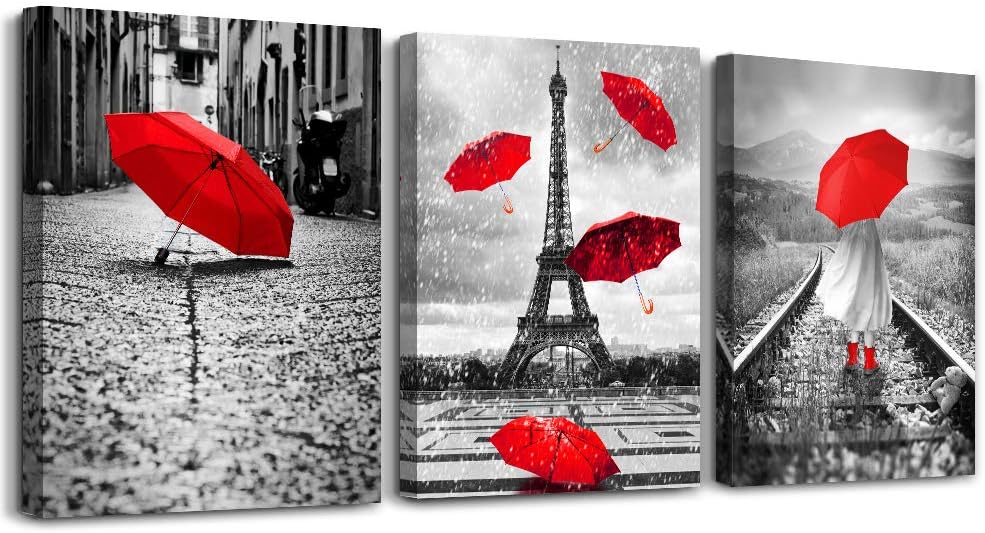 Black and white landscape Eiffel Tower 3 Piece Wall Art for Living Room Bathroom Decorations