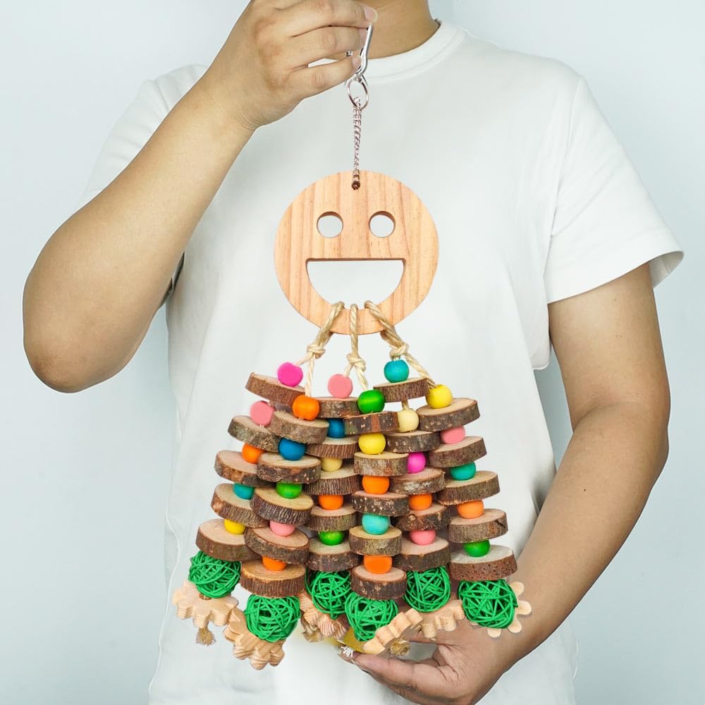 Large Parrot Toys, Multi-Color Wooden Block with Halloween Shape Bird Chewing Toy for Macaws
