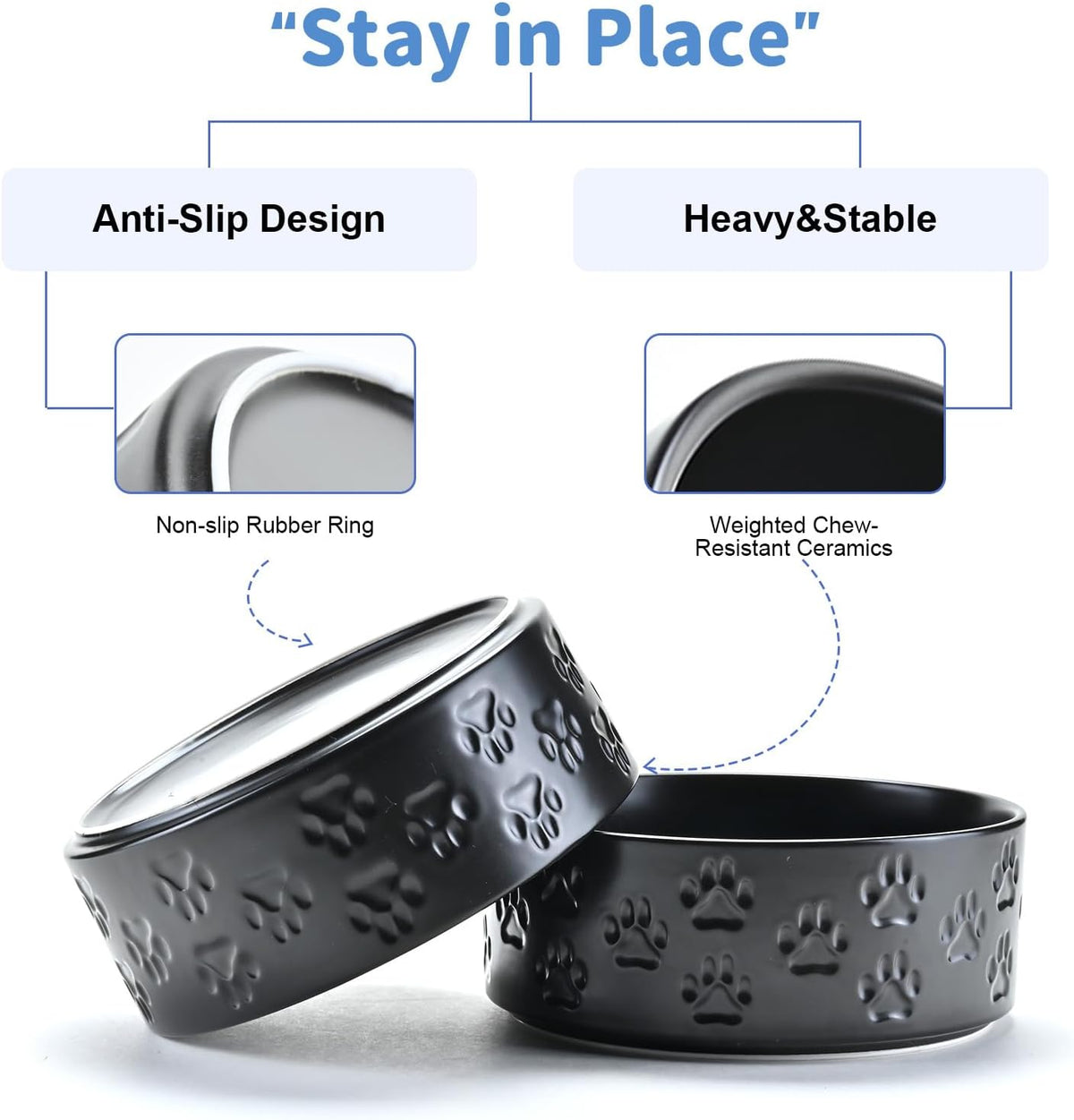 SPUNKYJUNKY Ceramic Dog Bowls 2 Pack, 7.3'' Dog Food Water Double Feeding Bowls Non-Slip for Medium