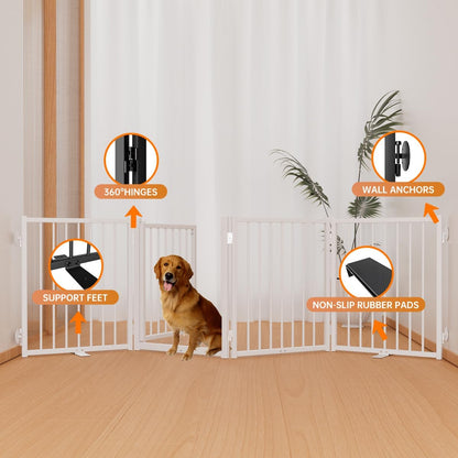 Full Metal Freestanding Dog Gate with Door, 24'' Height Foldable Pet Dog Fence for Indoor &