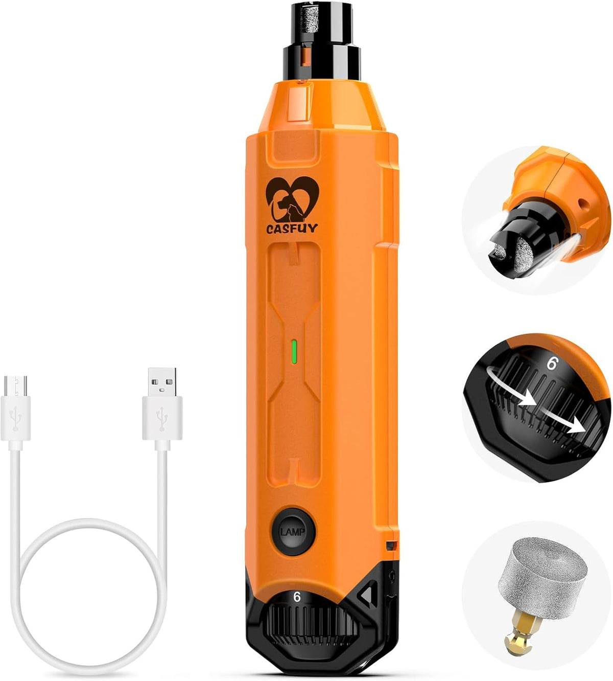 Casfuy 6-Speed Dog Nail Grinder - Newest Enhanced Pet Nail Grinder Super Quiet Rechargeable