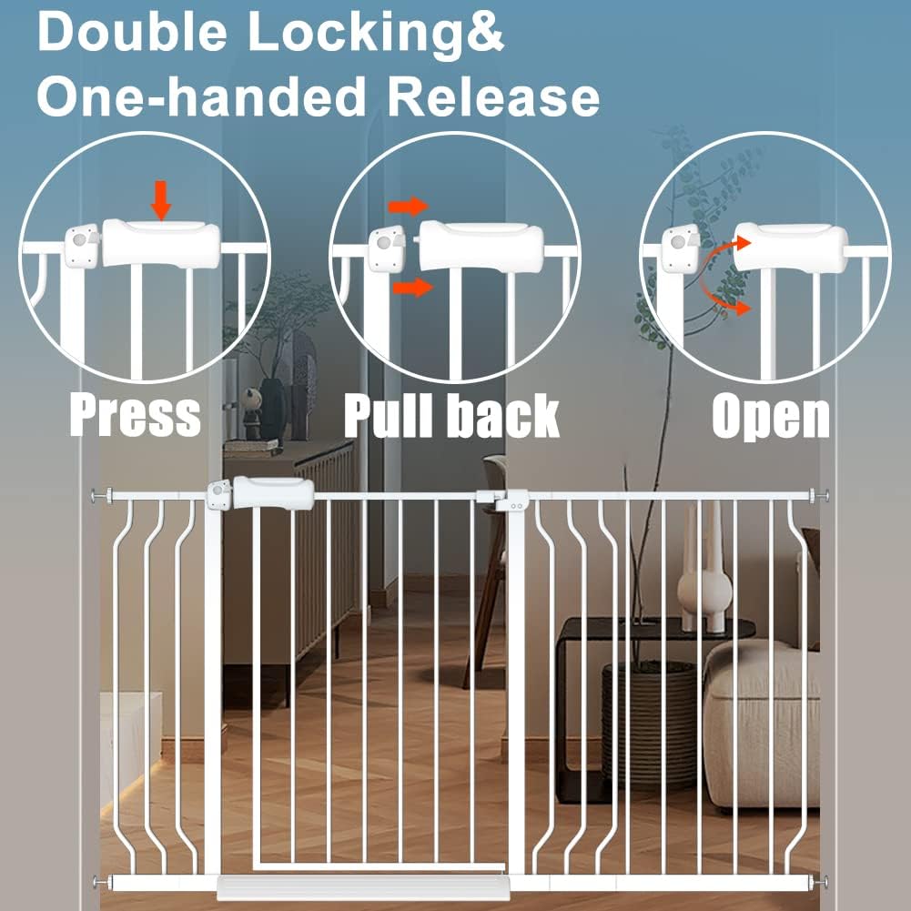 White Extra Wide Baby Gate 53-57.5 inch for Doorways Stairs Pressure Mount Baby Gate Automatic