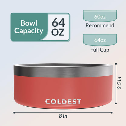 Coldest Dog Bowl - Anti Rust Metal, Non Slip, 3 Layers Insulated Stainless Steel Dog Bowls - Spill