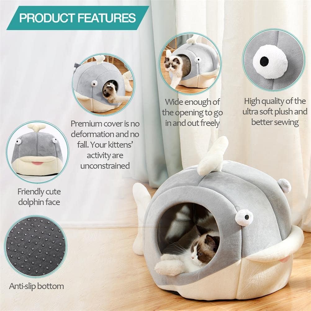 Lcybem Cat Beds for Indoor Cats - Cat Bed Cave with Removable Washable Cushioned Pillow, Calming