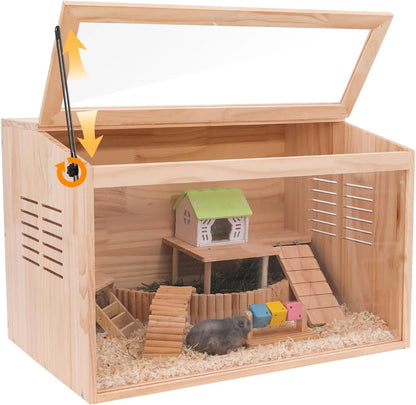 Wooden Hamster Cage,24" Lx16 Wx16 H,Animal Cabinet for Dwarf Syrian Hamsters Degus, Hamster Habitat