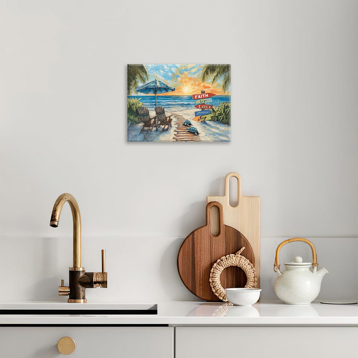 Beach Ocean Bathroom Pictures Wall Art, Seaside Coastal Bathroom Wall Decor, Sunrise Framed