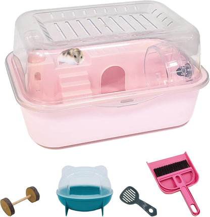 Hamiledyi Small Hamster Cage Clear Plastic Hamster Cage Portable Carrier with Water Bottle Exercise