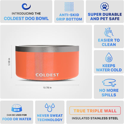 Coldest Dog Bowl - Anti Rust Metal, Non Slip, 3 Layers Insulated Stainless Steel Dog Bowls - Spill