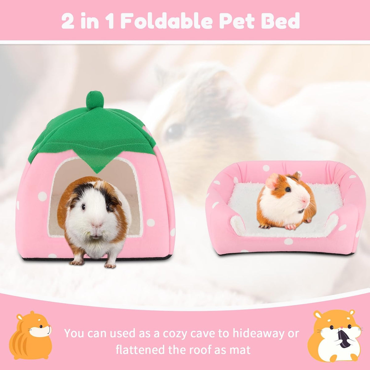BWOGUE Guinea Pig House Bed Cozy Hamster Cave Large Hideout for Dwarf Rabbits Hedgehog Bearded