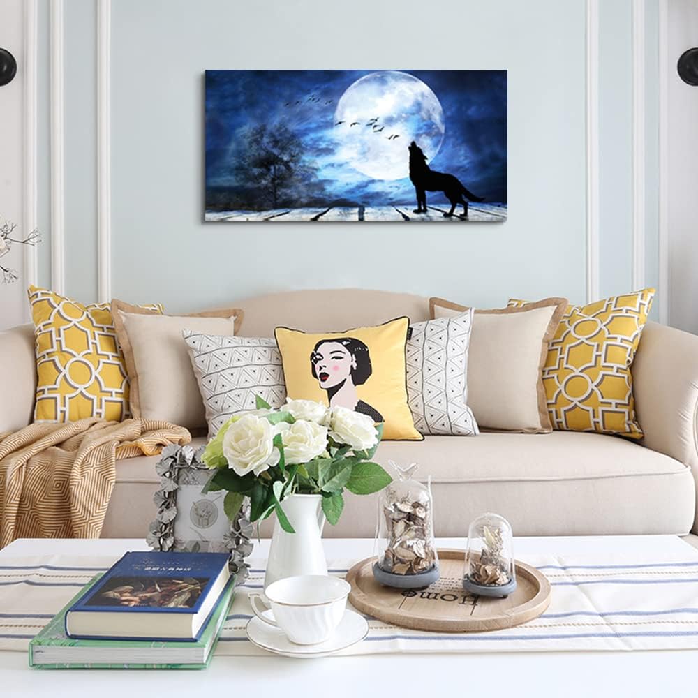 Canvas Wall Art For Bedroom Wall Decoration For Living Room Large Size Luminous Scenery Wolf Wall
